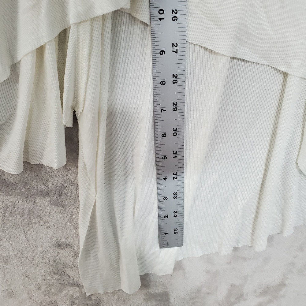 Free People Top Uptown Turtleneck Womens M Asymmetrical Top Ribbed Cutout Cream - Picture 7 of 7